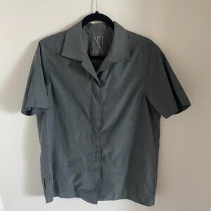 Grey Short Sleeve Jacket Top Button-Down Shirt Velvet Like Fabric Lined